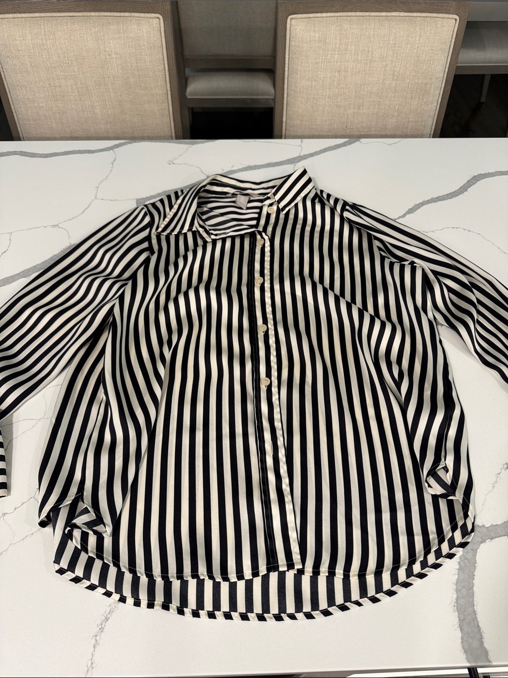 Black and White Vertical Stripe Button-Up Shirt